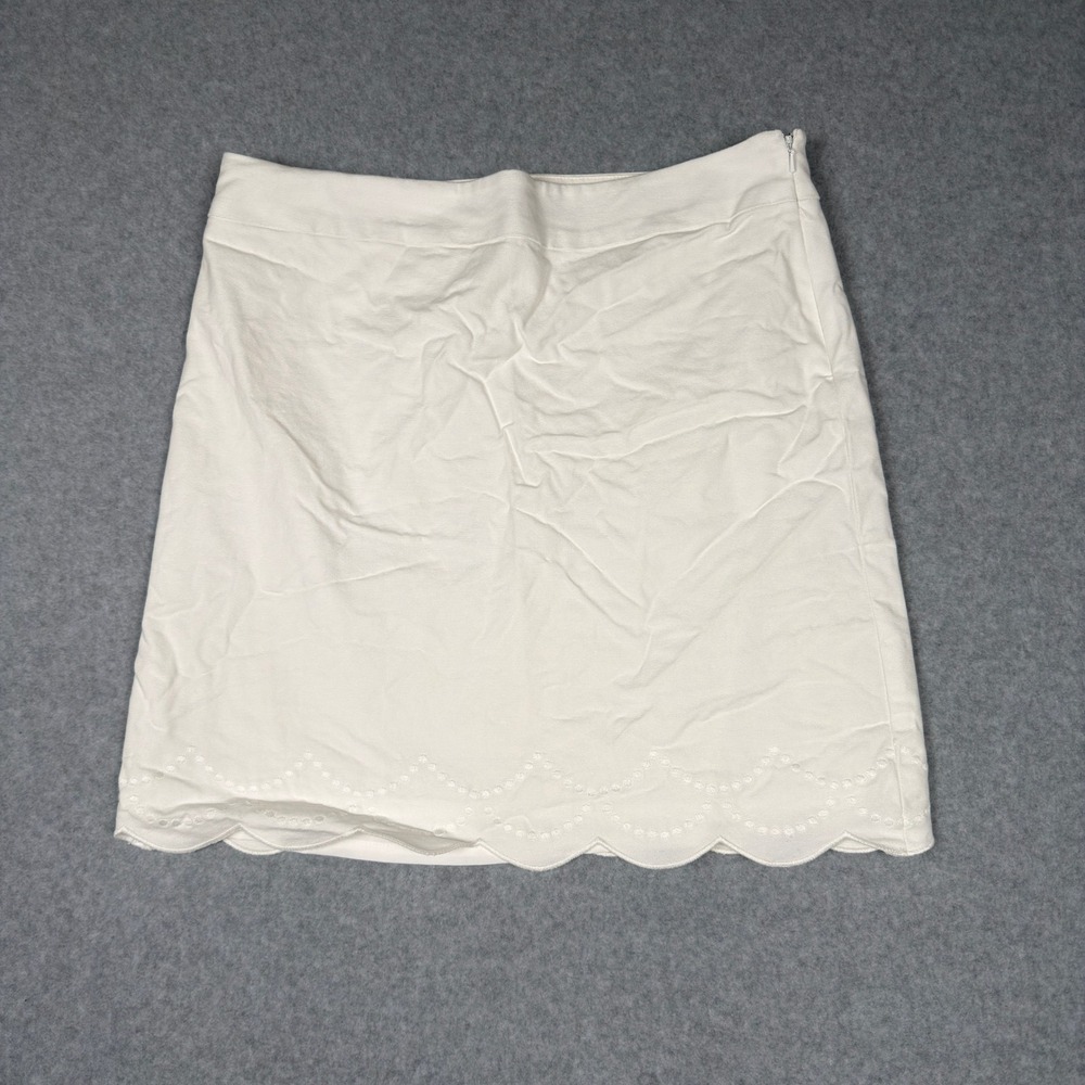 Talbots Petites White Scalloped Hem Mini Skirt Size 10P Cotton Blend Preppy